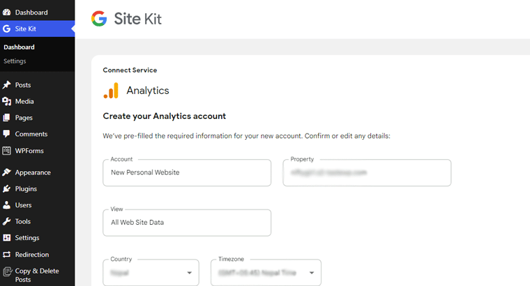 Kit del sito di Google Dashboard