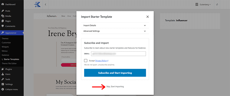 Klicken Sie auf die Option „Überspringen, Import starten“.