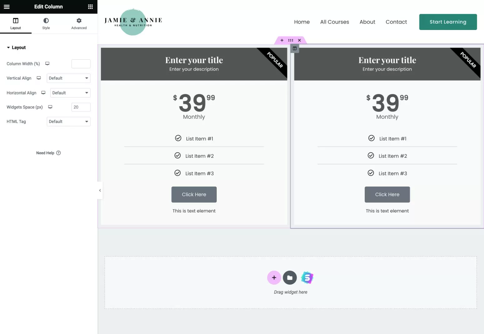 Ripeti per creare più tabelle dei prezzi