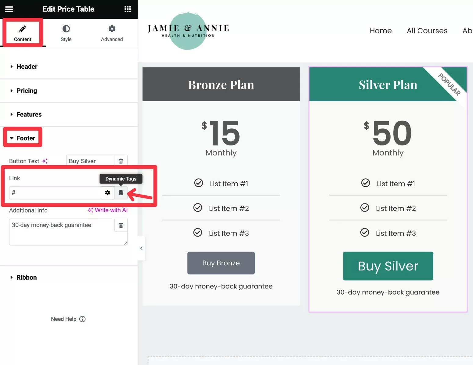 Cliquez sur l'option dynamique