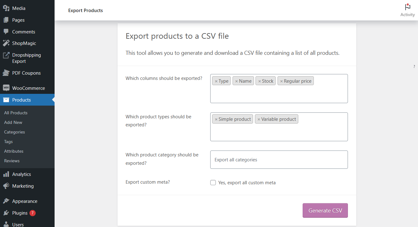 Exportar productos con un exportador de WooCommerce