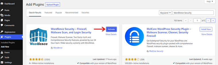 Aktifkan Plugin Keamanan Wordfence