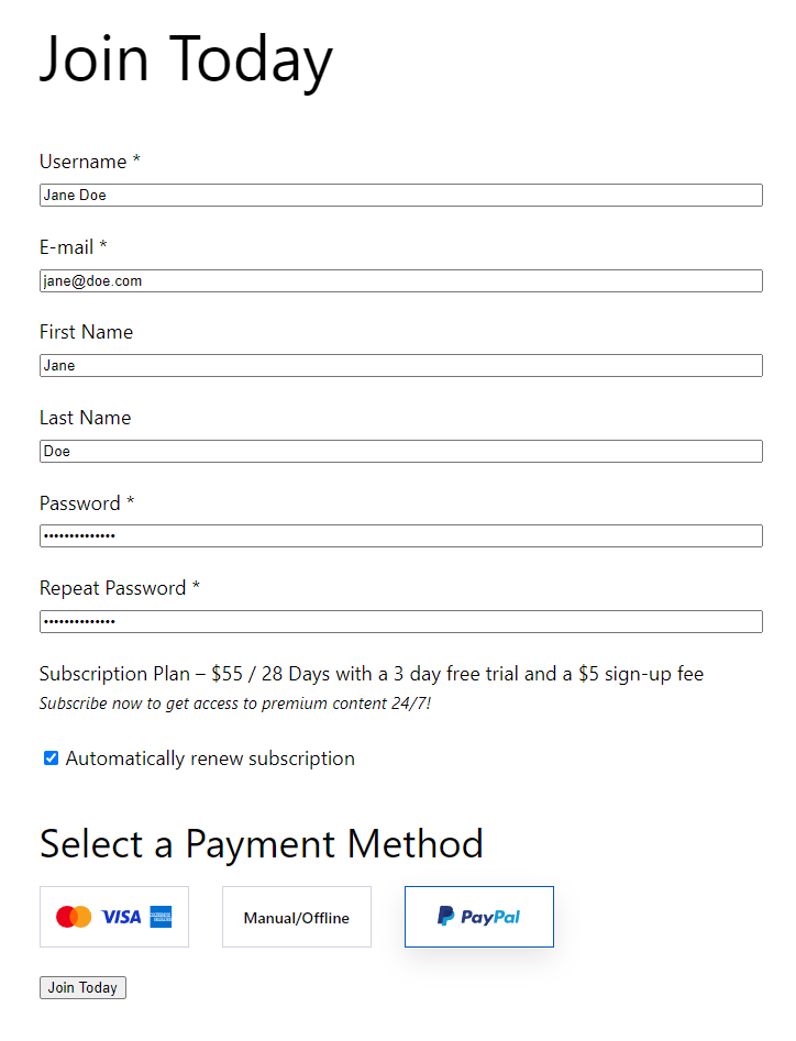 Visualização de pagamento com cartão de crédito WooCommerce