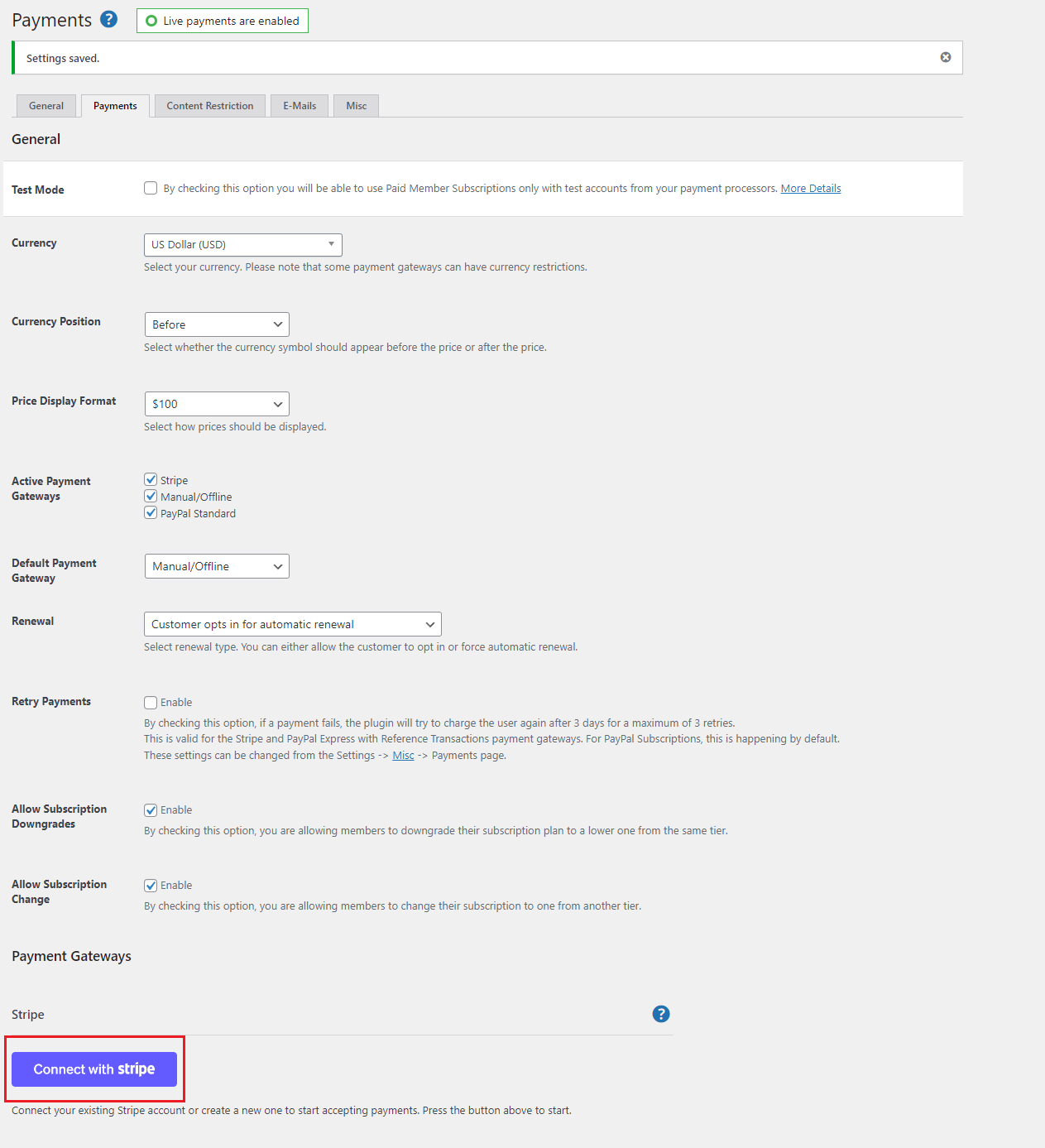 Configuración de bandas