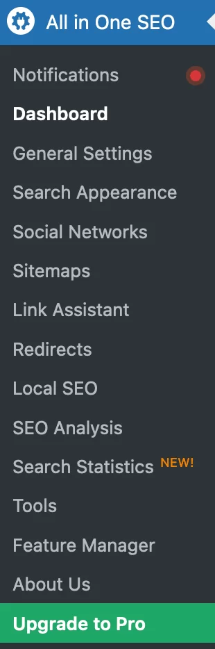 All in One SEO adaugă 15 meniuri la administratorul WordPress.