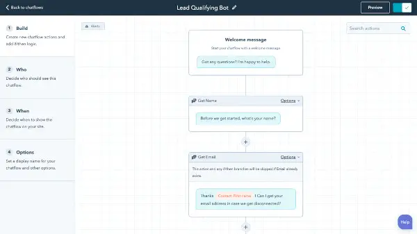 Chatbot Builder avec intégration IA - HubSpot