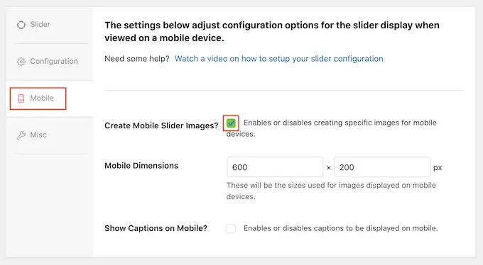 Add mobile dimensions to a responsive WordPress slider