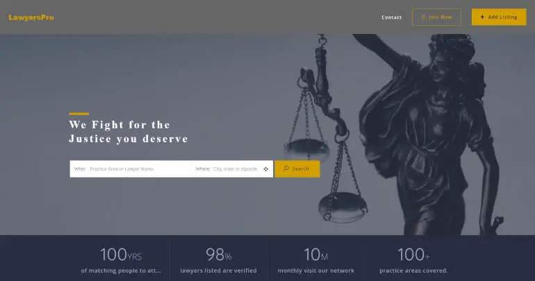 Tema de WordPress para abogados de ListingPro