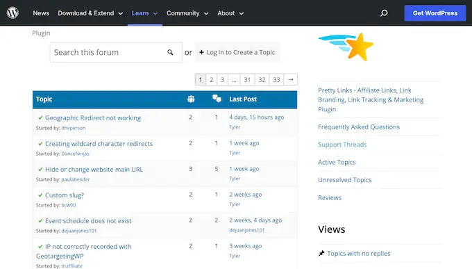 Resmi WordPress deposunda ücretsiz bir destek forumu