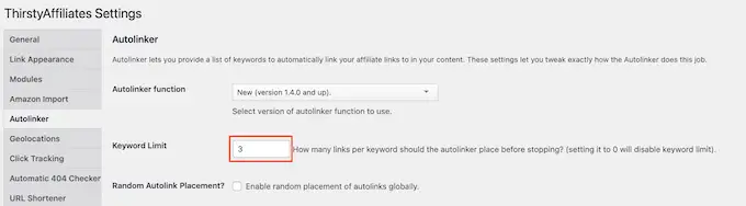 Hinzufügen eines globalen Limits für Ihre automatisch verlinkten Affiliate-URLs