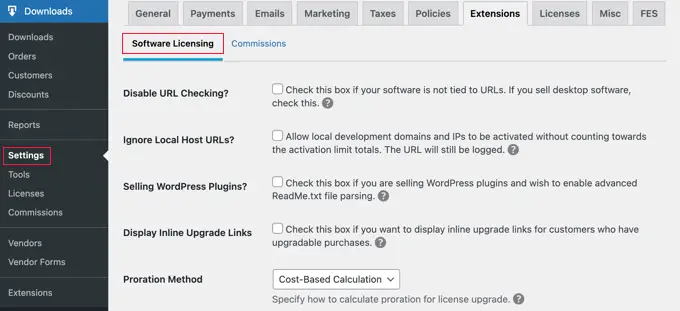 Configuración de la extensión de licencias de software Easy Digital Downloads