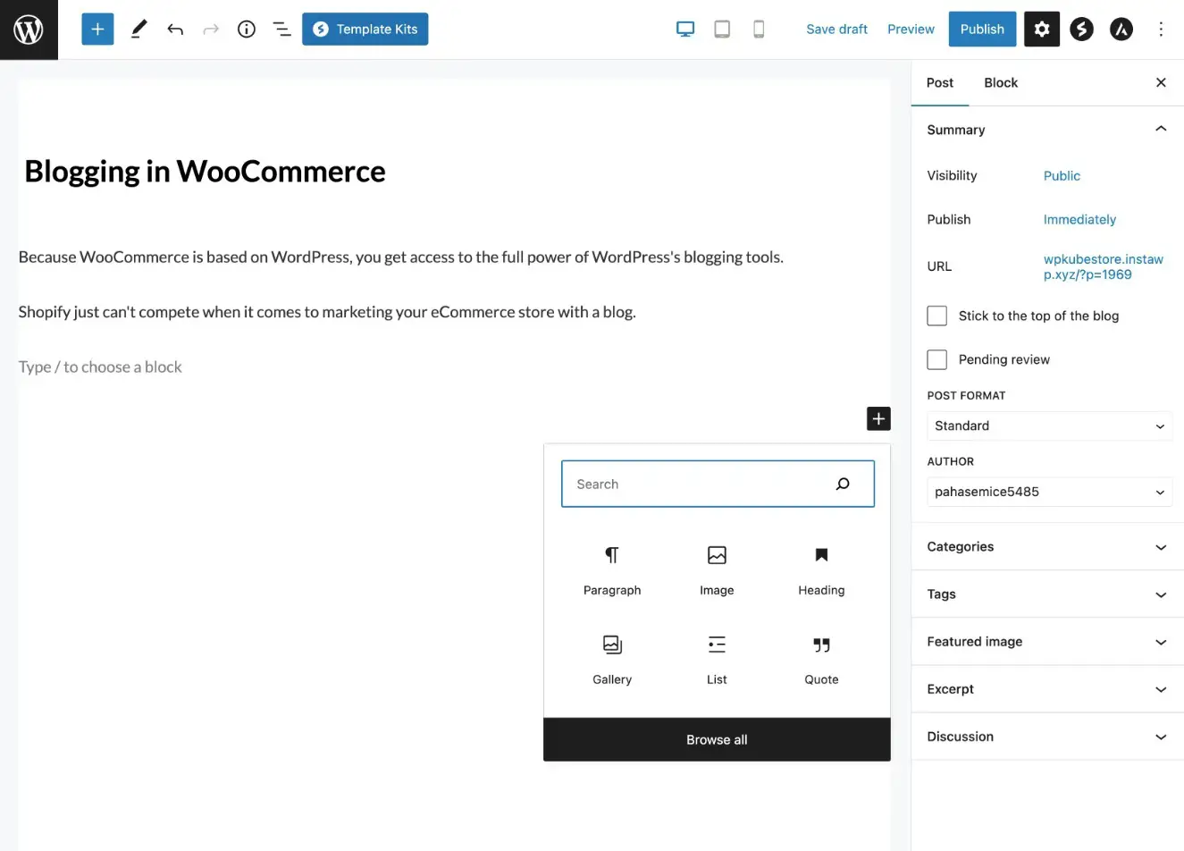 Funcionalidade de blog WooCommerce vs Shopify