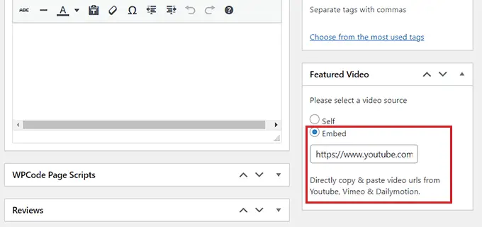 Choose the Embed option and paste the video URL