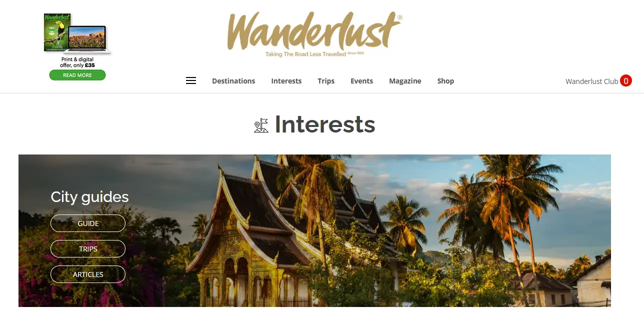 Der Abschnitt „Interessen“ im Wanderlust Magazine ist ein gutes Beispiel für Silostrukturen.