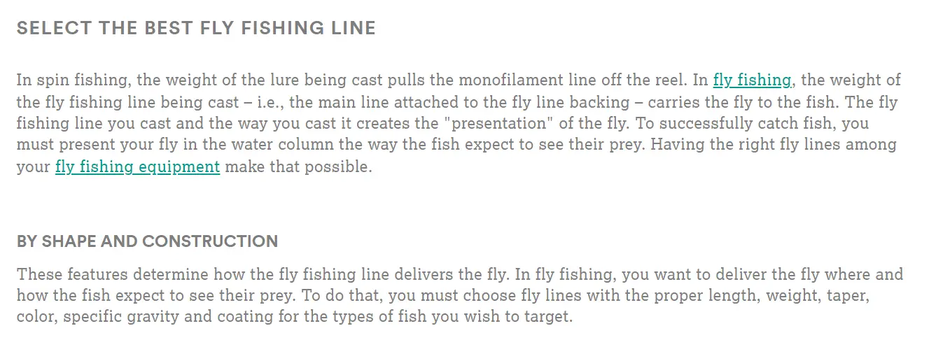 Liens internes dans l'article sur les lignes de pêche à la mouche.