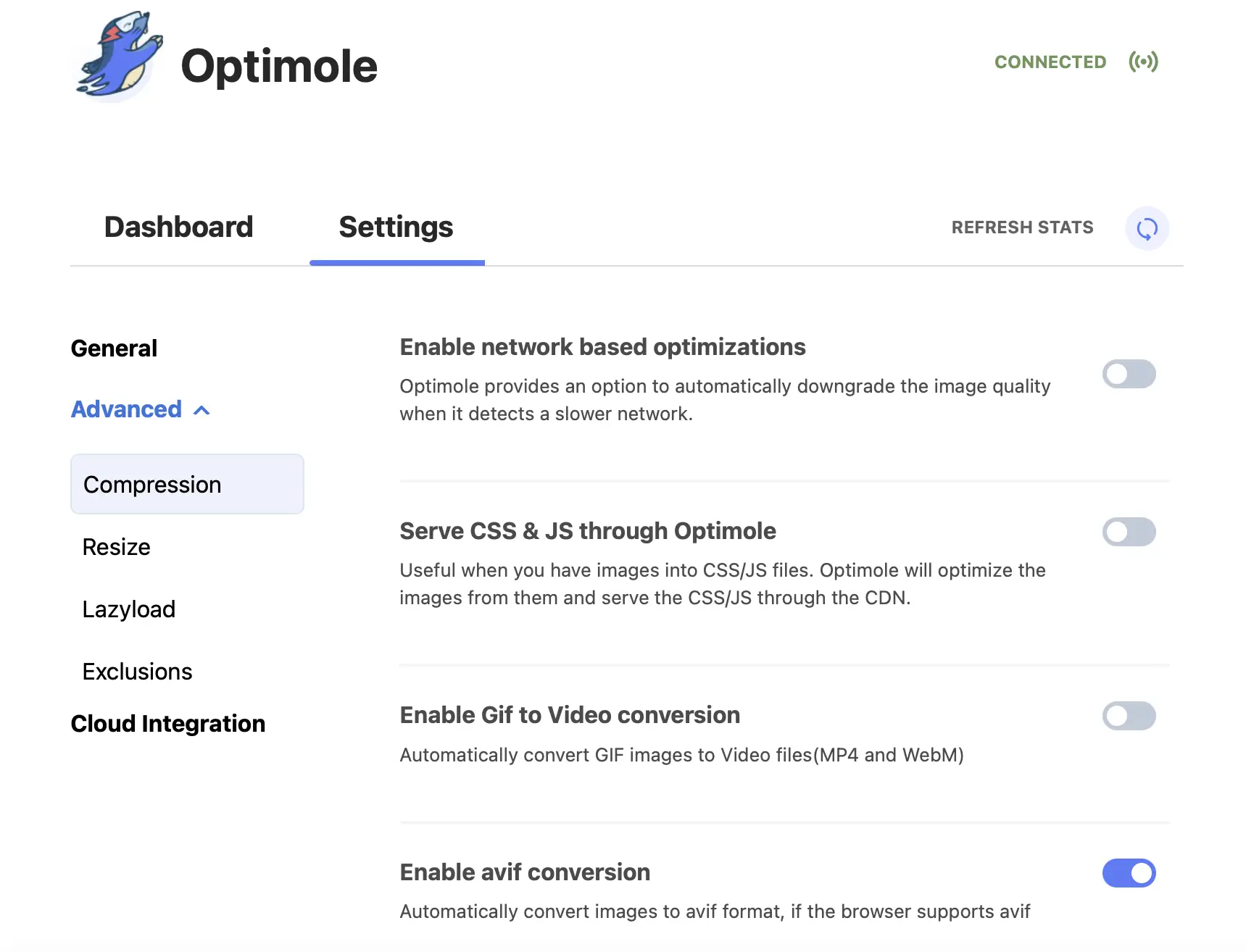 Optimole 壓縮設置。