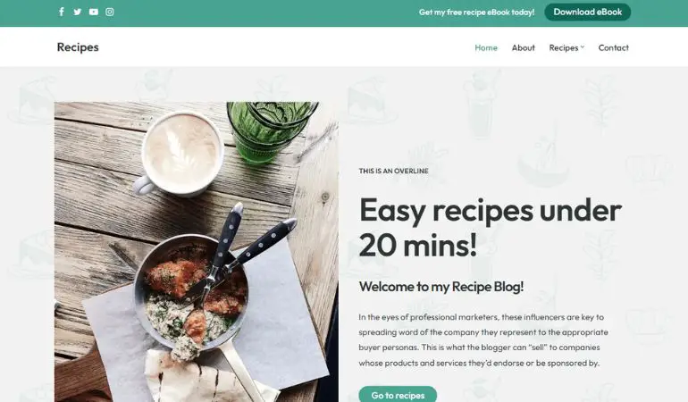 Tema WordPress Neve para blogs de comida