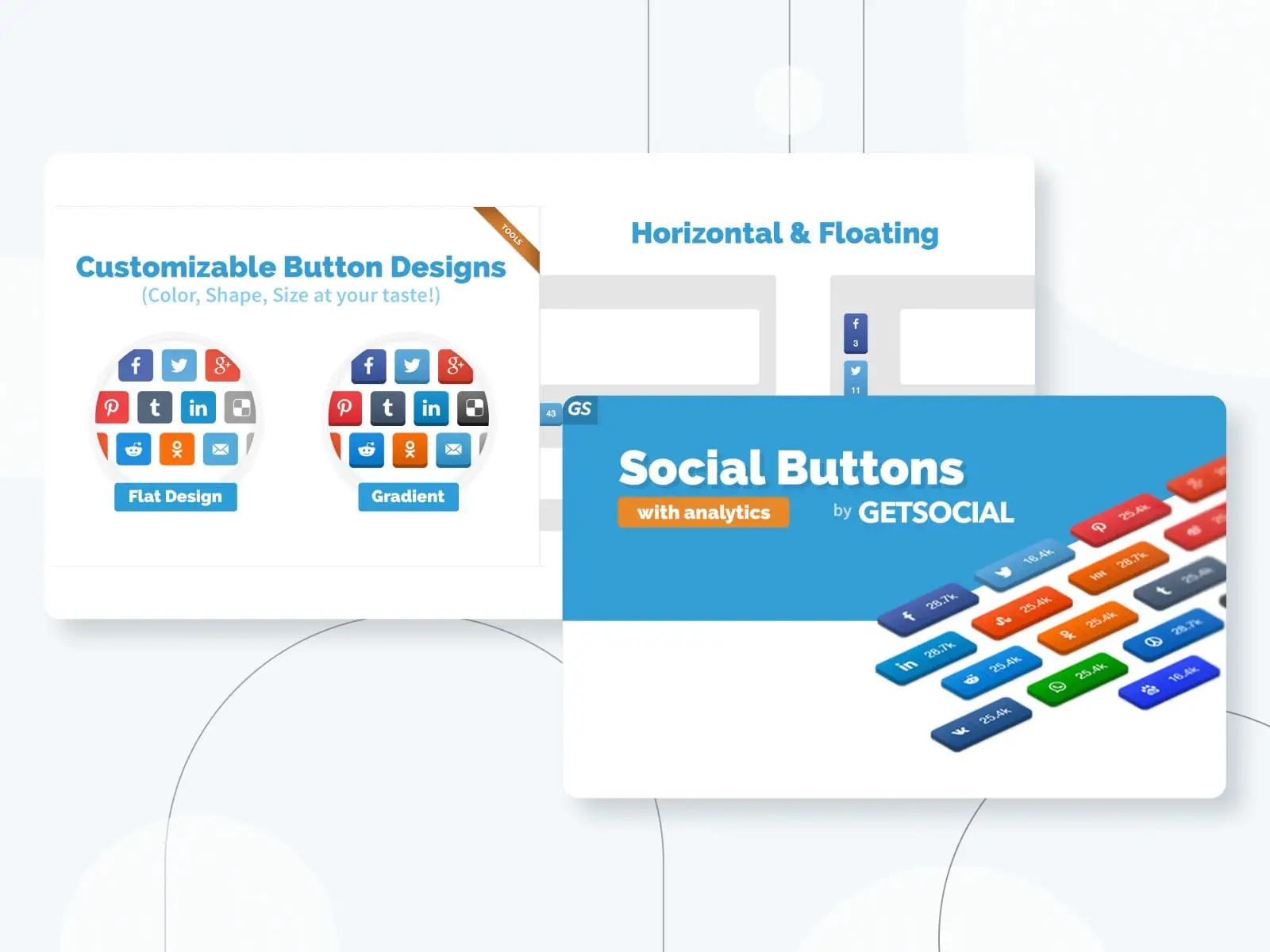 GetSocial Share Buttons dalam berbagai bentuk.