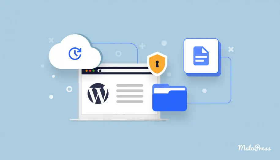 Image of the best WordPress backup plugins in blue and white colors.