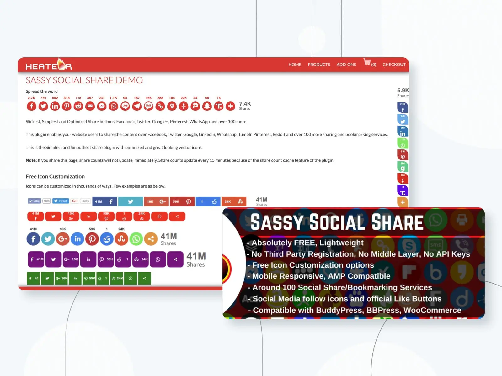 El complemento Sassy Social Share para agregar íconos para compartir en redes sociales.