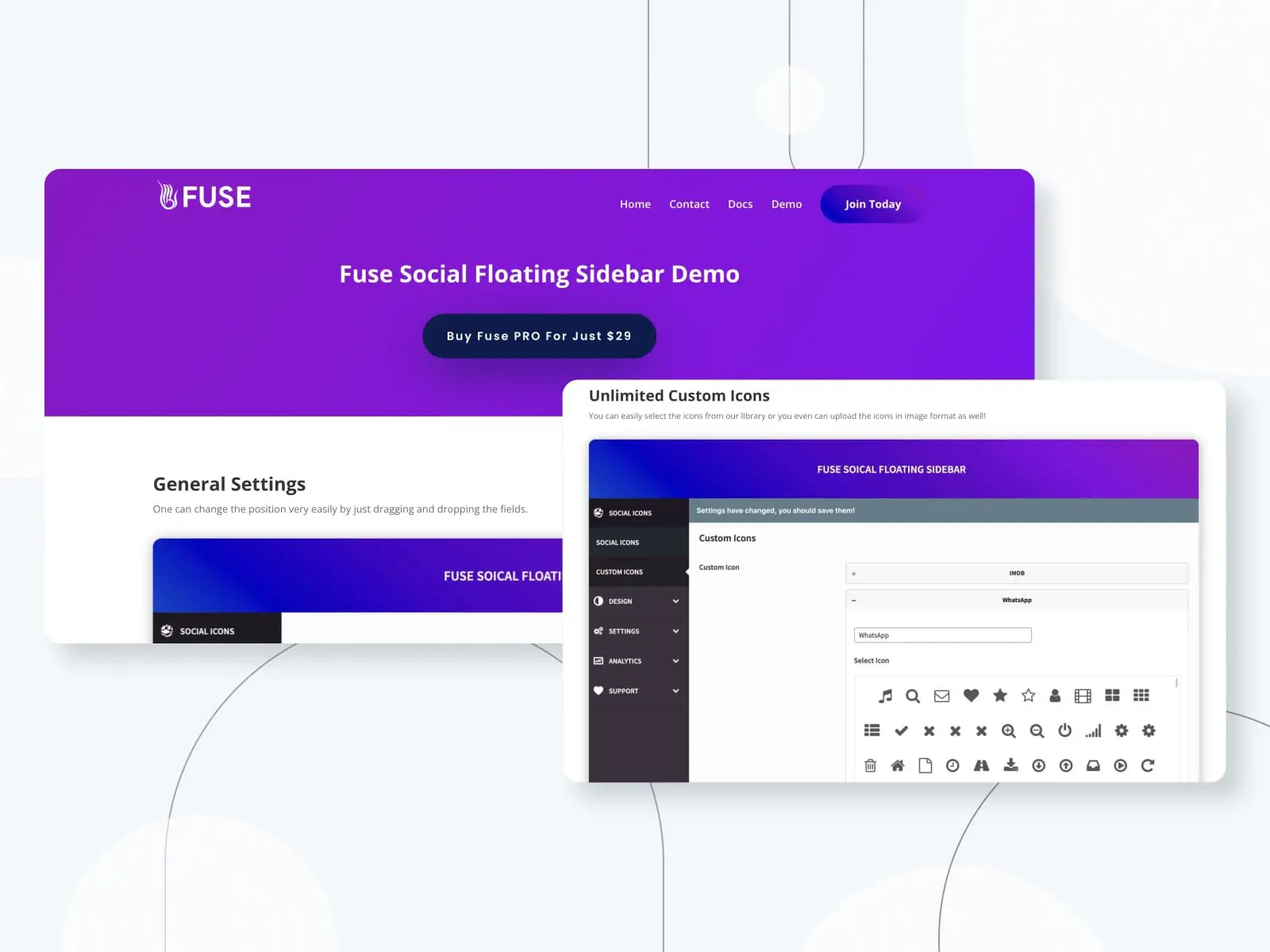 WordPress ソーシャル メディア統合用の Fuse フローティング ボタン。