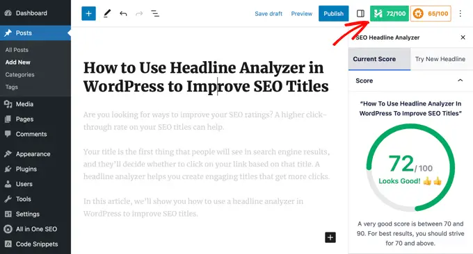 Klik tombol penganalisa headline SEO