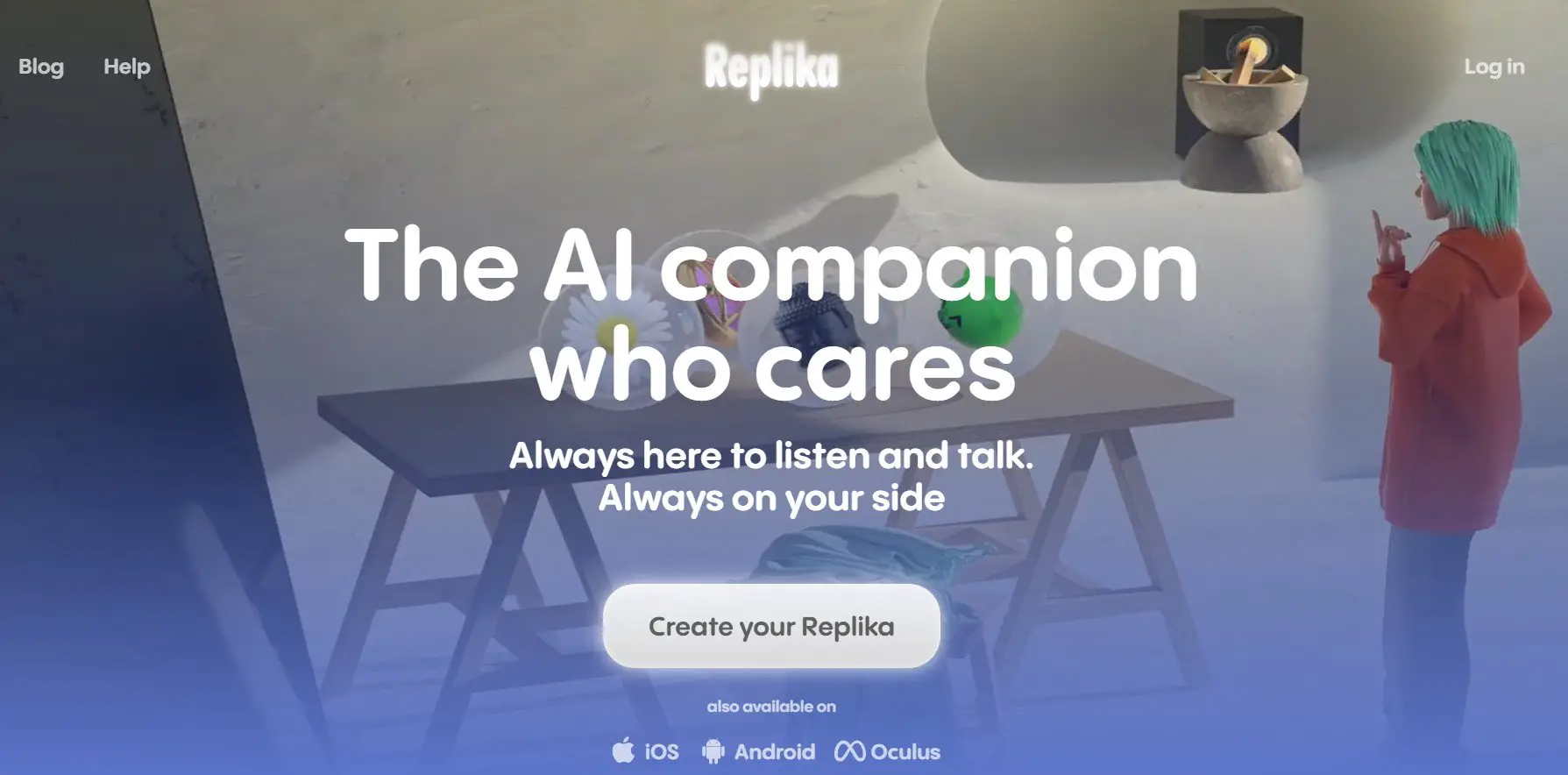 Melhores chatbots de IA: página inicial da Replika.