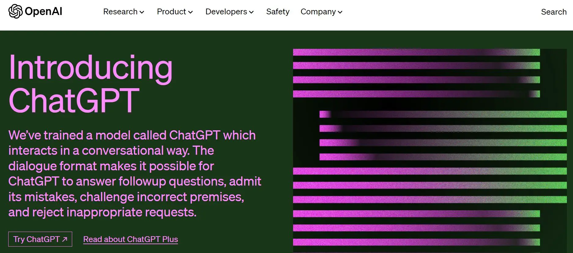 I migliori chatbot AI: home page di OpenAI ChatGPT.