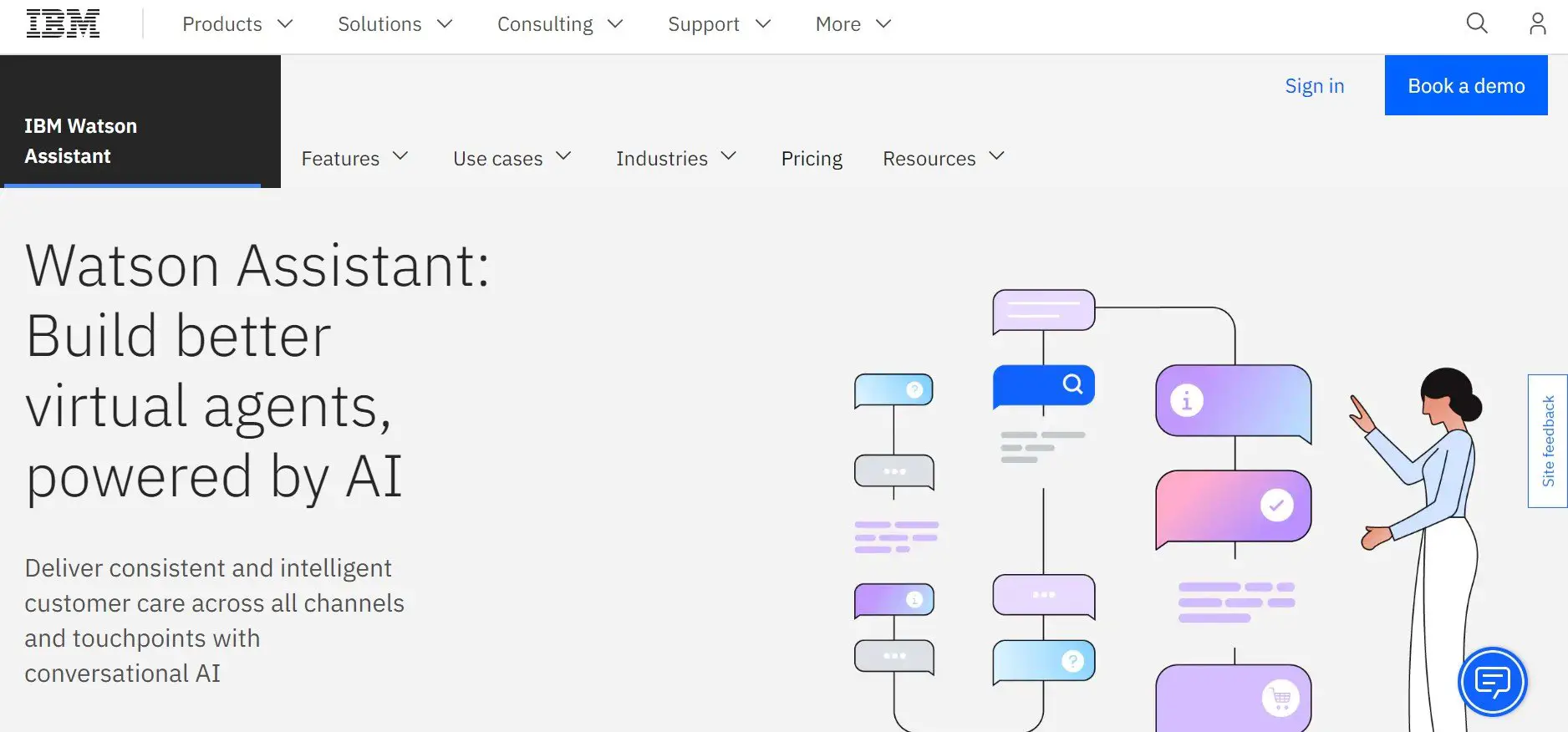 最佳人工智能聊天機器人：Watson Assistant 主頁。