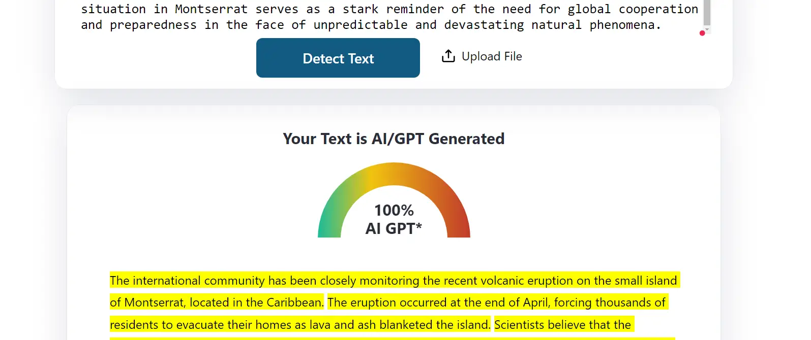 Detectoare de conținut AI: test ZeroGPT.