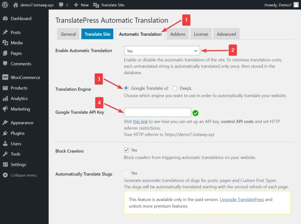 activarea traducerii automate pentru un site web în mai multe limbi