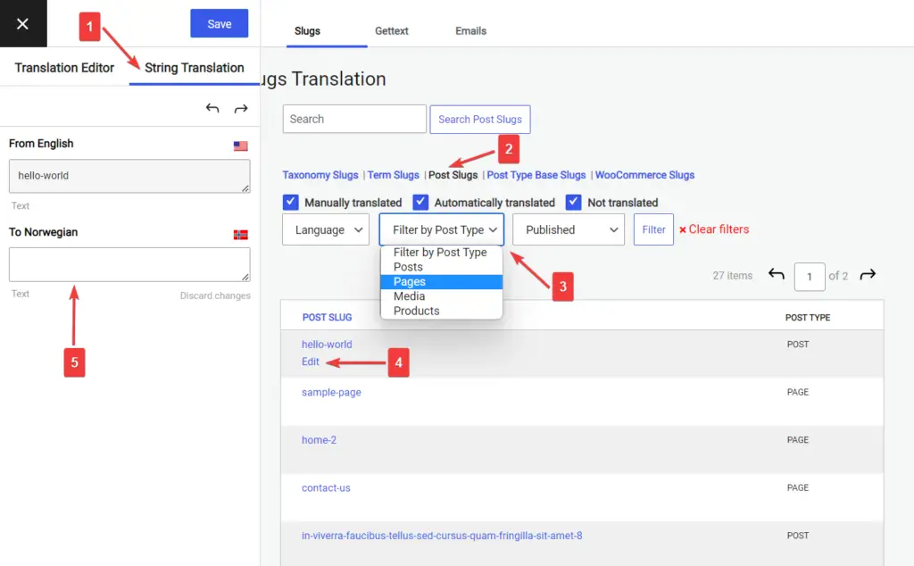 traducerea melcilor folosind translatepress pro