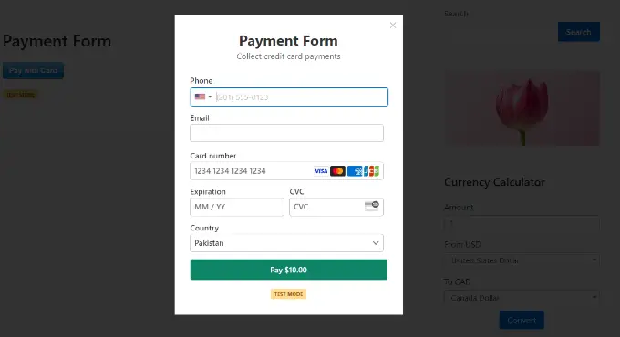 Payment form with phone validation