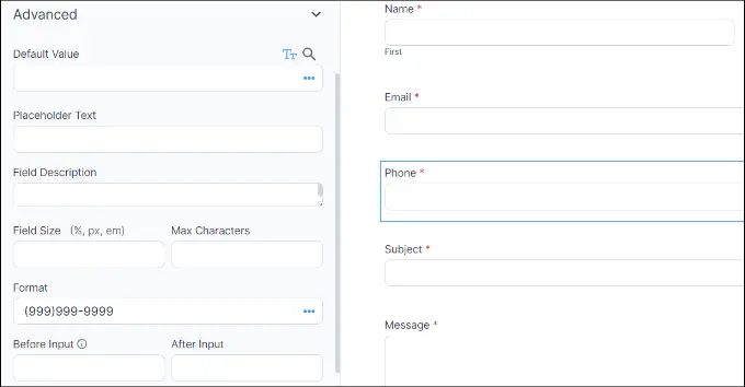 Edit advanced form settings