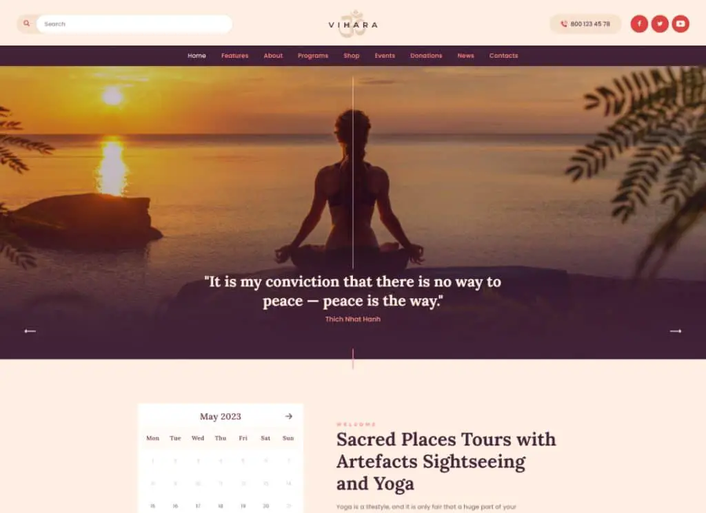 Vihara - Ashram 동양 불교 사원 WordPress Theme