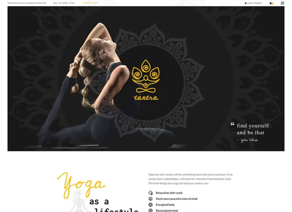 Tantra - Thème WordPress pour studio de yoga et club de fitness