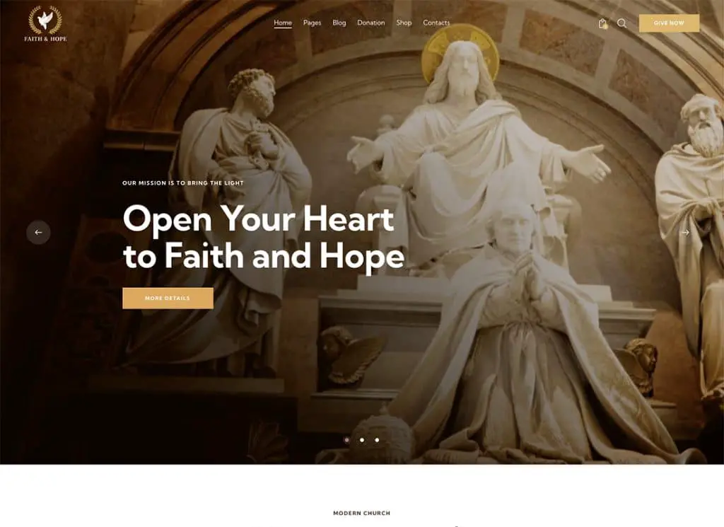 Faith & Hope - Tema de WordPress sin fines de lucro para la iglesia y la religión modernas