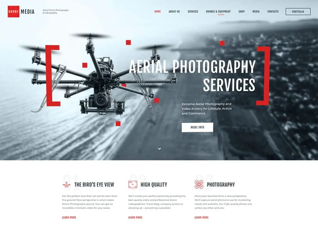 Drone Media - Tema WordPress de Fotografia Aérea e Videografia