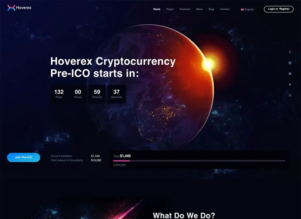 Hoverex — тема WordPress для криптовалюты, NFT и ICO