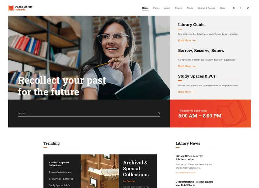 Scientia - Tema de WordPress para educación en librerías y bibliotecas públicas