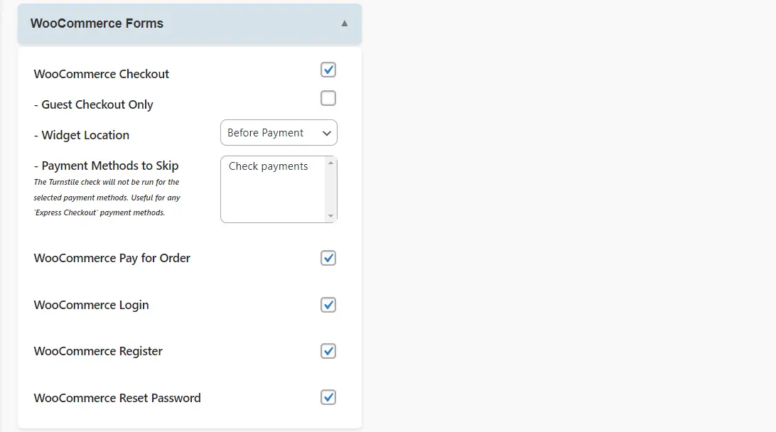 Abilitazione di Cloudflare CAPTCHA sui moduli WooCommerce.