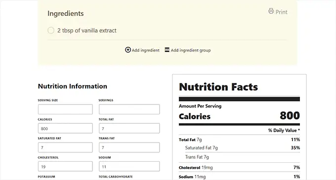 Dashboard Blocchi scheda ricetta