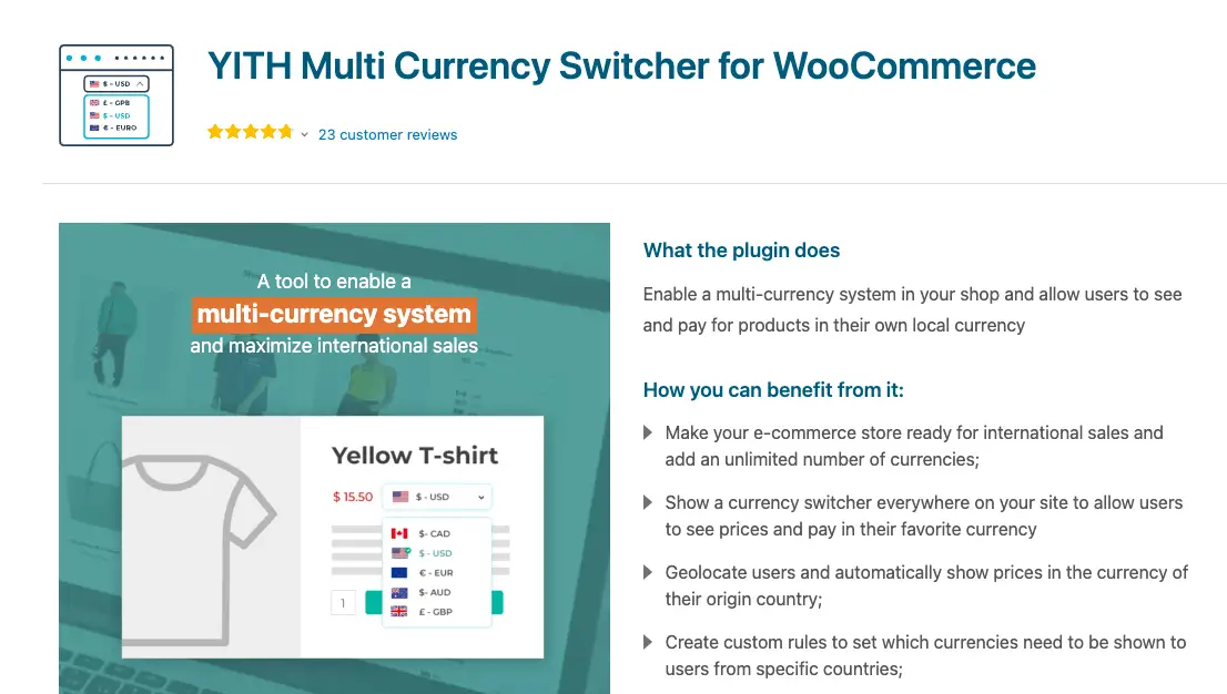 Мультивалютный переключатель YITH для WooCommerce.