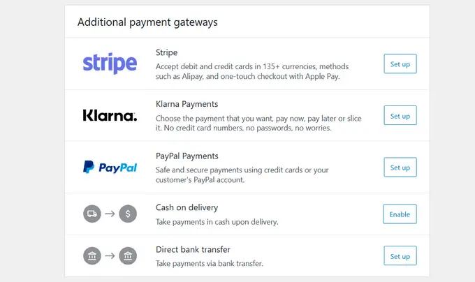 woocommerce payment gateways