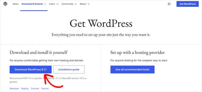 قم بتنزيل WordPress