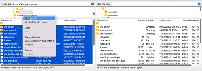 Utilizarea FTP pentru a încărca o versiune nouă de WordPress