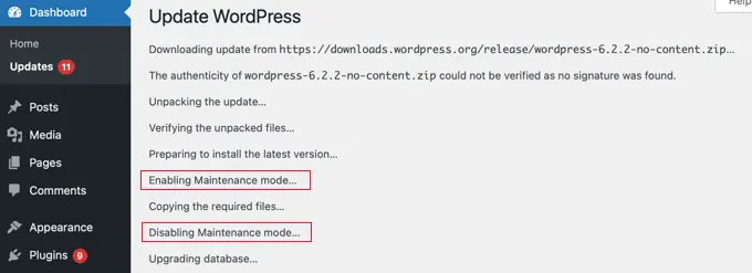 WordPress 更新進度