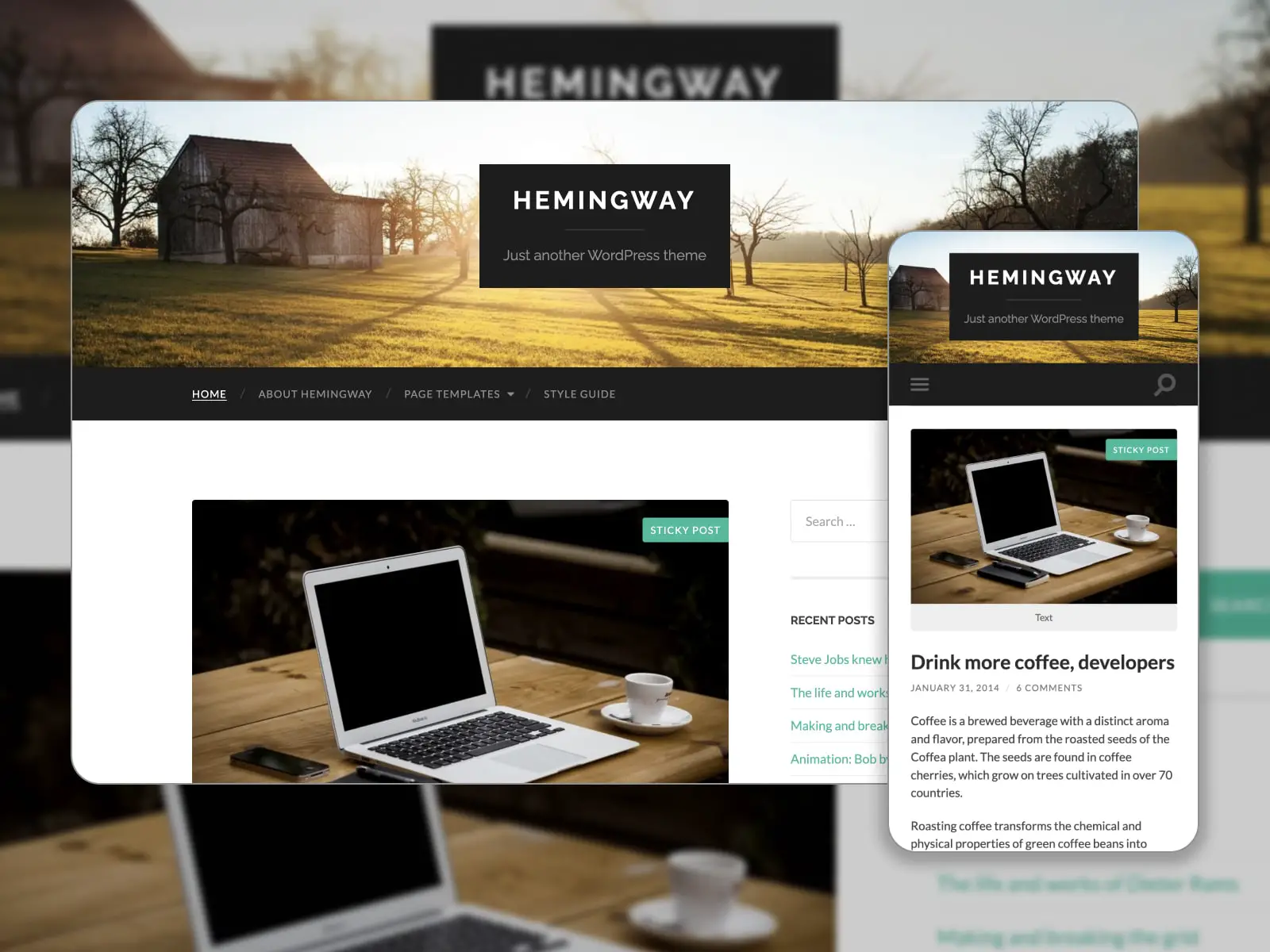 ภาพตัดปะของธีม Gutenberg ฟรีของ Hemingway พร้อมเอฟเฟกต์การเลื่อนแบบพารัลแลกซ์