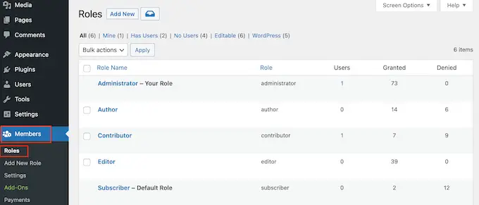Edición de roles de miembros de WordPress