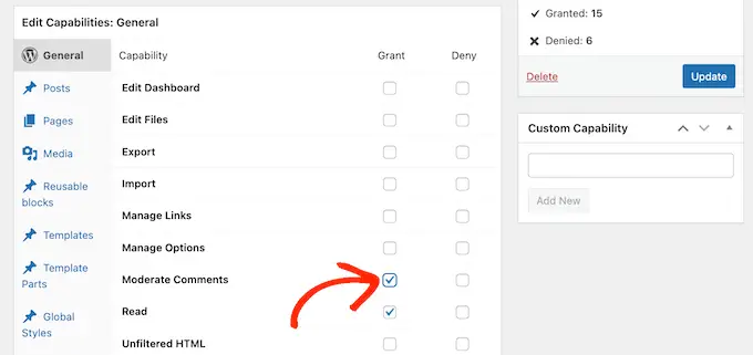 Concedendo permissões moderadas de comentários a uma função de usuário no WordPress